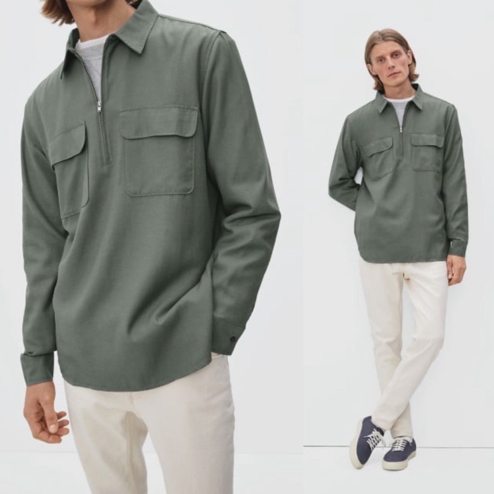 Everlane The Quarter-Zip Popover Shirt Men’s Size Small Green Fall Winter Top